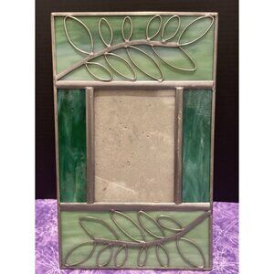 Carr Stained Glass Green Leaves Picture Frame 1990 Vintage Tabletop Boho Cottage